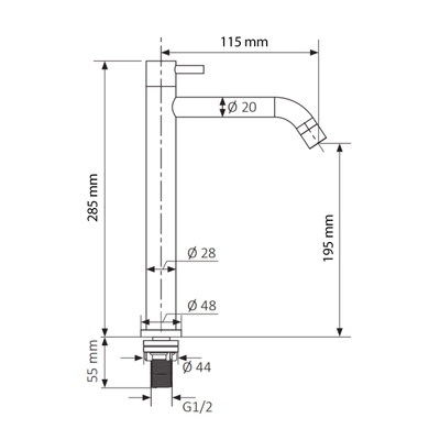 Differnz Fonteinkraan Hoog 28.5 x 11.5 cm mat chroom