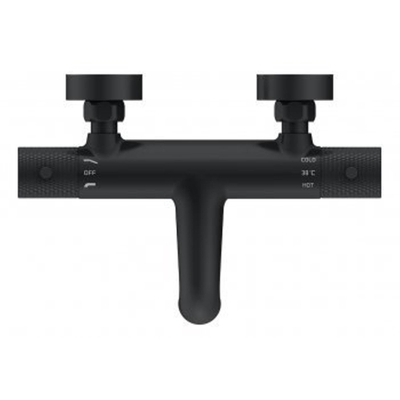 Wiesbaden Ribbd thermostatische badmengkraan hartafstand 15 cm mat zwart