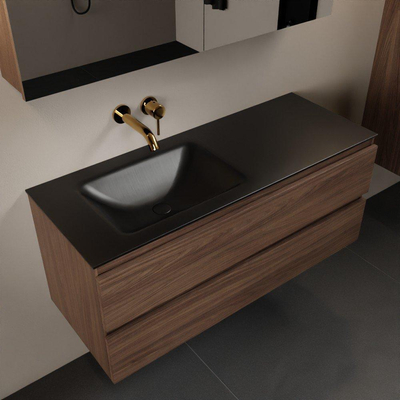 Mondiaz Aivy badmeubelset - 120x45x50cm - 0 kraangaten - 1 wasbak urban Solid surface - Links - 2 lades - Met spiegelkast - Melamine Mocha