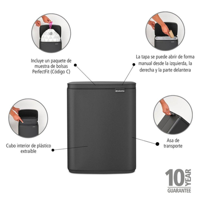 Brabantia Bo Afvalemmer - 12 liter - kunststof binnenemmer - mineral infinite grey