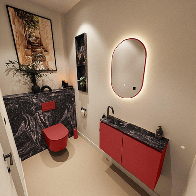 MONDIAZ TURE-DLUX 80cm toiletmeubel Fire. EDEN wastafel Lava positie links. Met 1 kraangat.