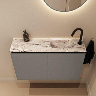 MONDIAZ TURE-DLUX 80cm toiletmeubel Smoke. EDEN wastafel Glace positie rechts. Met 1 kraangat.