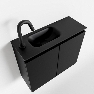 MONDIAZ TURE Fonteinset - 60x23x50cm - 1 kraangat - 2 deuren - urban mat - Wasbak links - Solid Surface Zwart
