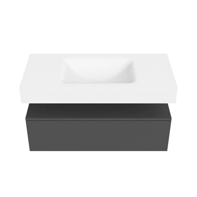 MONDIAZ ALAN Badmeubelset - 100cm - onderkast Dark Grey - 1 lade - Vrijhangende wastafel CLOUD - midden - 1 kraangat - Talc