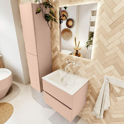 MONDIAZ VICA Badkamermeubelset - 60cm - onderkast rosee- 2 lades - wastafel cloud midden - zonder kraangaten - 60cm hoge versie - talc