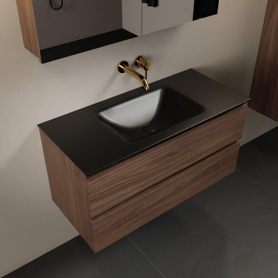 Mondiaz Aivy badmeubelset - 100x45x50cm - 0 kraangaten - 1 wasbak urban Solid surface - Midden - 2 lades - Met spiegelkast - Melamine Mocha