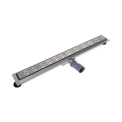 Saniclass douchegoot met flens en open rooster 90x7x6.7cm ondiep met zijuitloop RVS - OUTLET UDEN