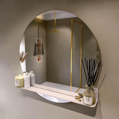 Mondiaz SPOT Badkamerspiegel - rond 90cm - spiegelplanchet - kleur Rosee