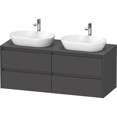 Duravit Ketho 2 wastafelonderbouwkast incl. consoleplaat met 4 laden voor dubbele waskommen 140x55x56.8cm met handgrepen antraciet grafiet mat