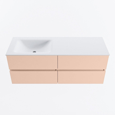 MONDIAZ VICA Badkamermeubelset - 130cm - onderkast rosee - 4 lades - wastafel cloud links - 1 kraangat - 60cm hoge versie - talc