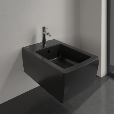 Villeroy & Boch Memento 2.0 wandbidet 1 kraangat met overloop 37.5x56cm ebony