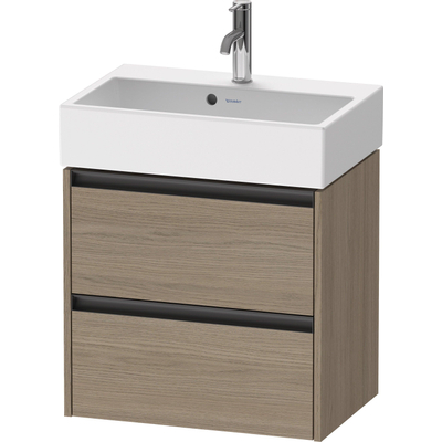 Duravit Ketho 2 Wastafelonderkast - 2 laden - 58.4x39x54.9cm - grepen antraciet - eiken terra mat
