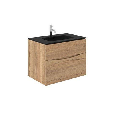 Crosswater Glide II Badkamermeubelset - 70x45x52cm - 2 lades - greeploos - softclose - windsor oak - kraangat - zwart