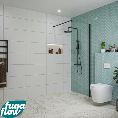 FugaFlow Eccelente Vetro inloopdouche badkamer - 80x200cm - helder glas - wandarm - mat zwart