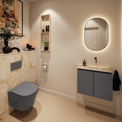 MONDIAZ TURE-DLUX 60cm toiletmeubel Dark Grey. EDEN wastafel Frappe positie rechts. Zonder kraangat.