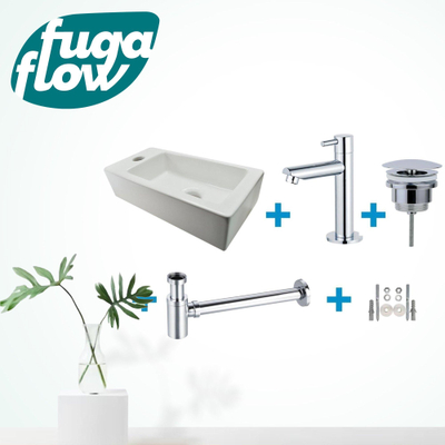 FugaFlow Eccelente Sobrado Badkamer Fonteinset - links - 1 kraangat - fonteinkraan chroom - wit