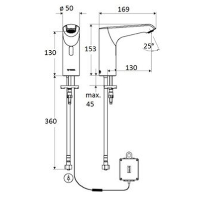 Schell Xeris E HD K elektronische wastafelkraan medium v. koud water met batterij 6V met infrarood sensor chroom