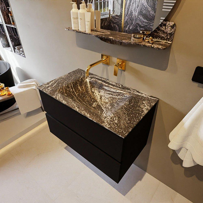 Mondiaz VICA-DLUX Badkamermeubelset - 80cm - urban - 2 lades - Inbouw wastafel CLOUD - midden - zonder kraangat - kleur Lava - XL versie 60cm hoog