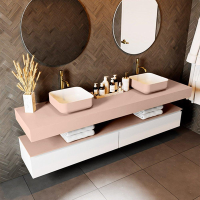 Mondiaz TOP 51 Vrijhangend Topblad - 200x51x12cm - geschikt voor waskom - Solid surface - Rosee