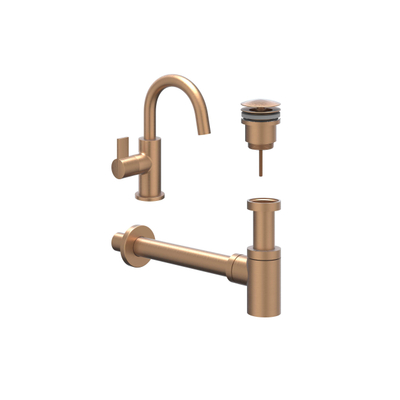 IVY Fonteinset - opbouw - draaibare uitloop - always open plug - Geborsteld mat koper PVD