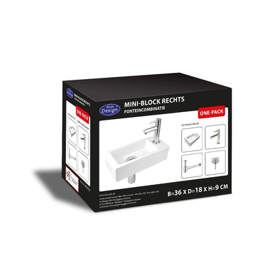 Best Design One Pack fonteinset - 36x18cm - kraan rechts - wit