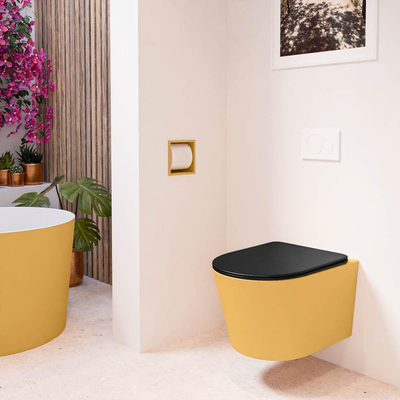 MONDIAZ LAVIE wandclosetpack - 36x53cm - diepspoel - rimless - Ocher (geel) - softclose - quick-release - toiletzitting - Urban (zwart)