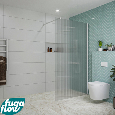 FugaFlow Eccelente Vetro inloopdouche badkamer - 110x200cm - ribbelglas - wandarm - mat wit