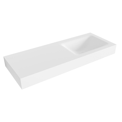 Mondiaz CLOUD Talc Vrijhangende wastafel 120cm wasbak rechts Solid surface met MONDIAZ ALAN MODULE SMALL Wastafelonderkast Fire SHOWROOMMODEL OUTLETSTORE