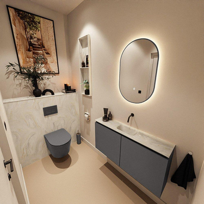 MONDIAZ TURE-DLUX 100cm toiletmeubel Dark Grey. EDEN wastafel Ostra positie midden. Zonder kraangat.