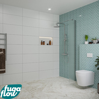 FugaFlow Eccelente Vetro inloopdouche badkamer - 30x200cm - mat glas - wandarm - chroom