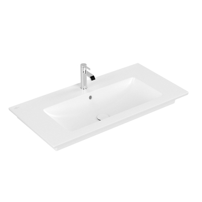 Villeroy & Boch Venticello meubelwastafel met wasbak midden 1 kraangat doorgestoken 100x50cm (geschikt voor 3 kr.gaten) met overloop Ceramic+ stone white