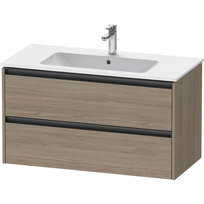 Duravit Ketho 2 wastafelonderbouwkast met 2 laden 101x48x55cm met grepen antraciet eiken terra mat