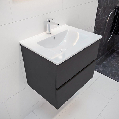 MONDIAZ VICA Badkamermeubelset - 60cm - 2 lades - wasbak Denia midden - 1 kraangat - solid surface darkgrey