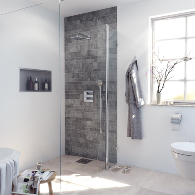 FugaFlow Efficiente Vetro inloopdouche badkamer - draaibaar deel - 30x200cm - 8mm veiligheidsglas - anti kalk - chroom