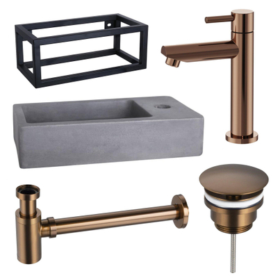 Fortifura Fuente fonteinset - 40x20x23.5cm - 1 kraangat - zwarte frame - fonteinkraan koper - beton