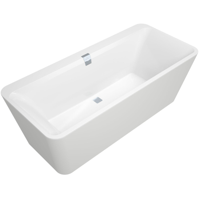 Villeroy & Boch Squaro Edge 12 kunststof bad quaryl rechthoekig vrijstaand 180x80x45cm incl. paneel en afvoer /overloopcombinatie wit