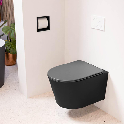 MONDIAZ LAVIE wandclosetpack - 36x53cm - diepspoel - rimless - Urban (zwart) - softclose - quick-release - toiletzitting - Dark grey (grijs)