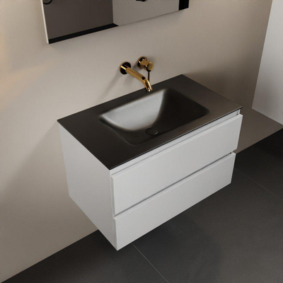 Mondiaz Aivy badmeubelset - 80x45x50cm - 0 kraangaten - 1 wasbak urban Solid surface - Midden - 2 lades - Met spiegel - MDF Talc