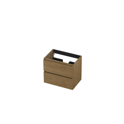 INK Fineer Wastafelonderkast - 60x40x52cm - 2 lades - greeploos - houten keerlijst - MDF Fineer Natur