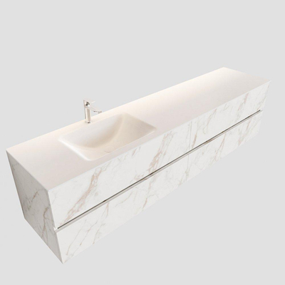 MONDIAZ VICA Badkamermeubelset - 200cm - 4 lades - wasbak Cloud links - 1 kraangat - solid surface carrara marmer