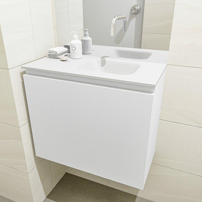 MONDIAZ OLAN Fonteinset - 60x30x40cm - 0 kraangaten - 1 lade - talc mat - wasbak rechts - Solid Surface Wit