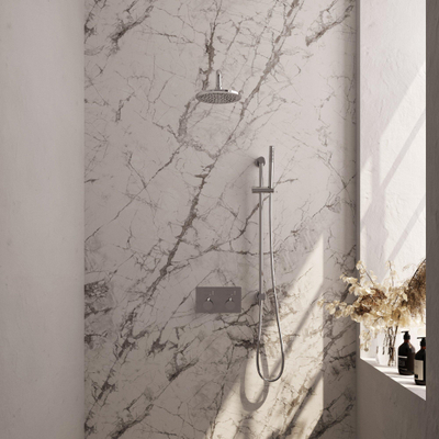 BRAUER Chrome Edition Thermostatische Regendouche inbouw - drukknoppen - SET 63 - 20cm hoofddouche - gebogen muurarm - staaf handdouche - doucheslang - geïntegreerde glijstang - chroom