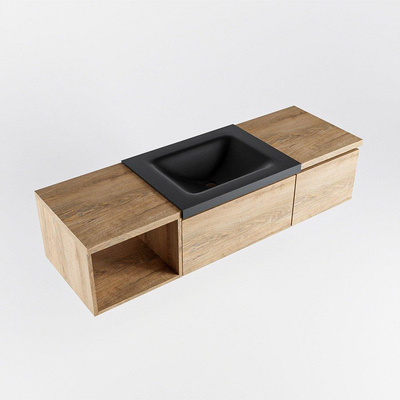 MONDIAZ BUKLA 140cm badmeubel met open module 40 links kleur Washed Oak met 2 lades. Wastafel CLOUD midden 1 kraangat kleur Urban.