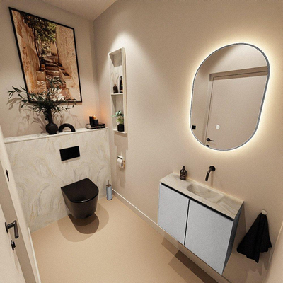 MONDIAZ TURE-DLUX 60cm toiletmeubel Plata. EDEN wastafel Ostra positie rechts. Zonder kraangat.