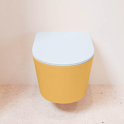 MONDIAZ LAVIE wandclosetpack - 36x53cm - diepspoel - rimless - Ocher (geel) - softclose - quick-release - toiletzitting - clay (blauw)