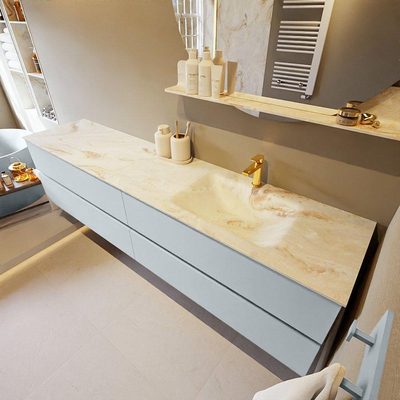 MONDIAZ VICA-DLUX Badkamermeubelset - 200cm - onderkast clay - 4 lades - inbouw wastafel cloud rechts - 1 kraangat - 60cm hoge versie - frape