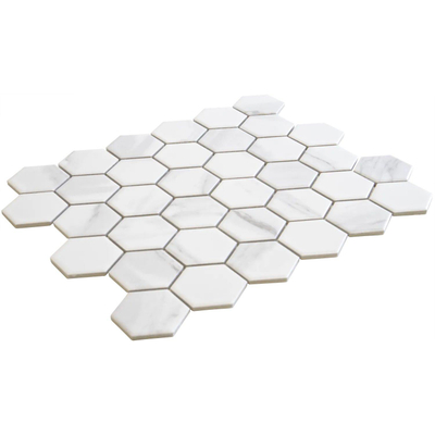 The Mosaic Factory Barcelona mozaïektegel - 28.2x32.1cm - wand en vloertegel - Zeshoek/Hexagon - Porselein Carrara White Mat