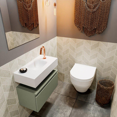 MONDIAZ ANDOR Toiletmeubel - 60x30x30cm - 1 kraangat - 1 lades - army mat - wasbak midden - Solid surface - Wit