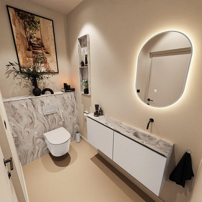 MONDIAZ TURE-DLUX 120cm toiletmeubel Linen. EDEN wastafel Glace positie rechts. Zonder kraangat.