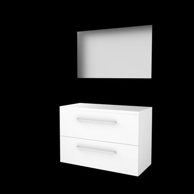 Basic-Line Ultimate 46 badkamermeubelset - 100x46cm - met grepen - 2 lades - wastafelblad - Spiegel - verlichting MDF lak Ice White